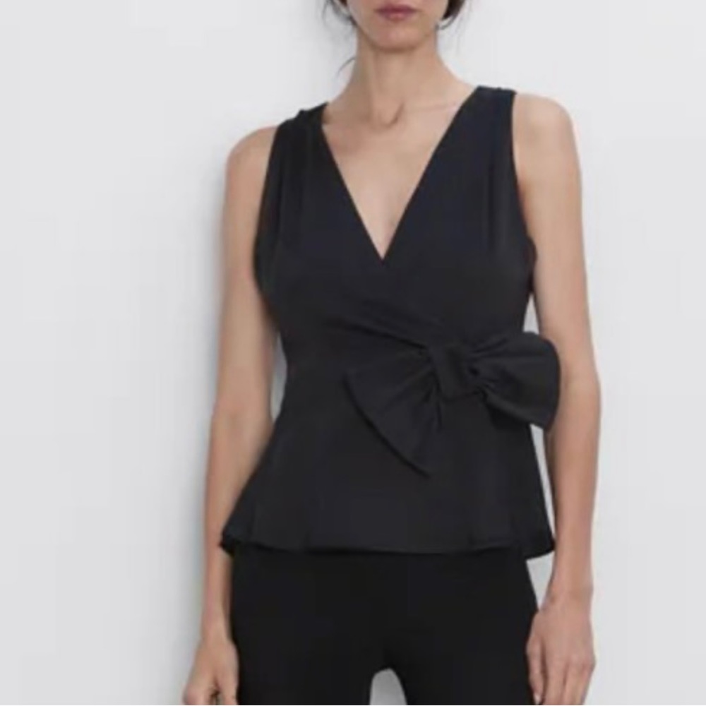Zara satin wrap blouse with bow-NWT